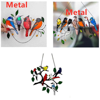 Handcrafted small bird painted window decoration with vibrant colours, perfect for home decor