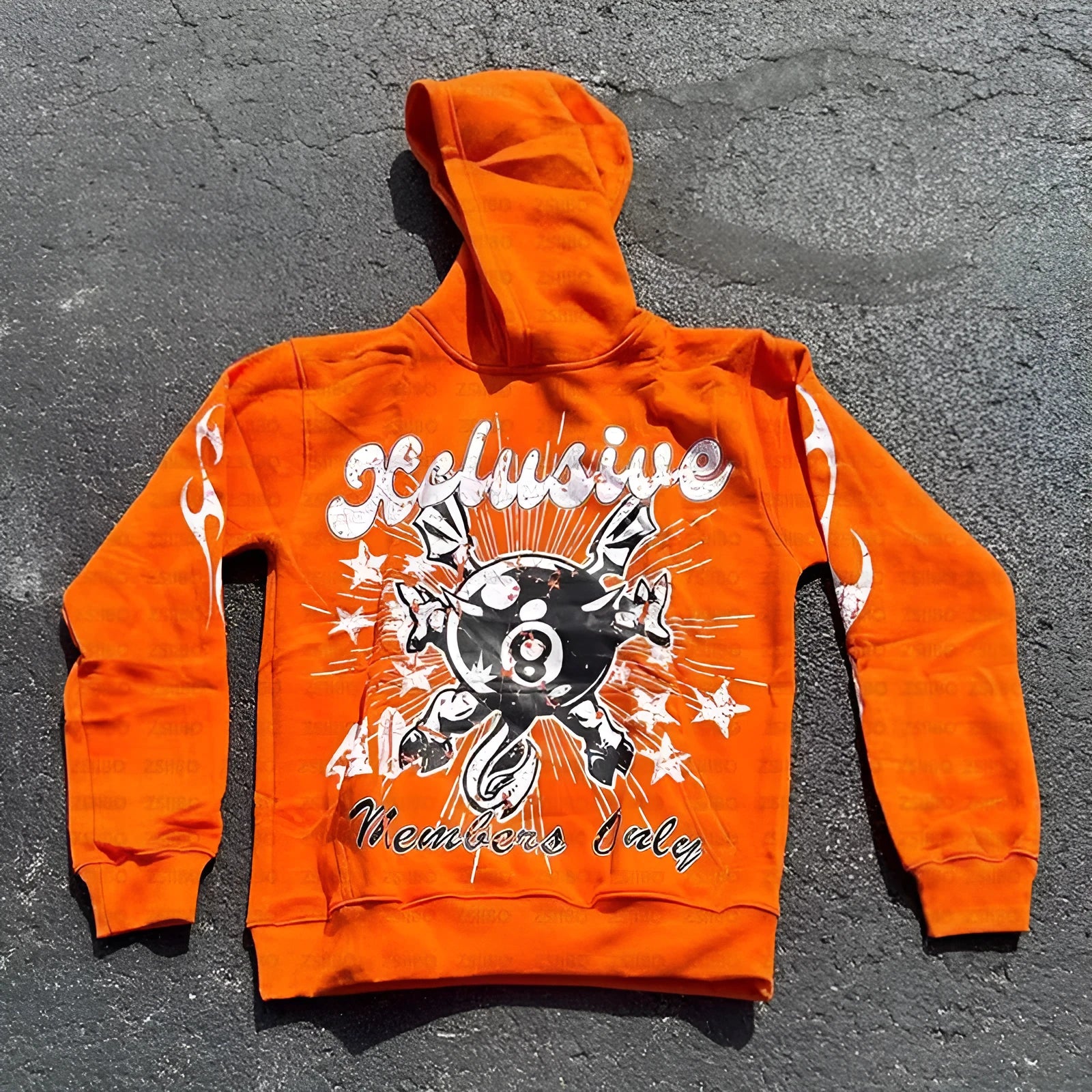Personalised loose pullover with front letter printing and a kangaroo pocket in a street hipster style.