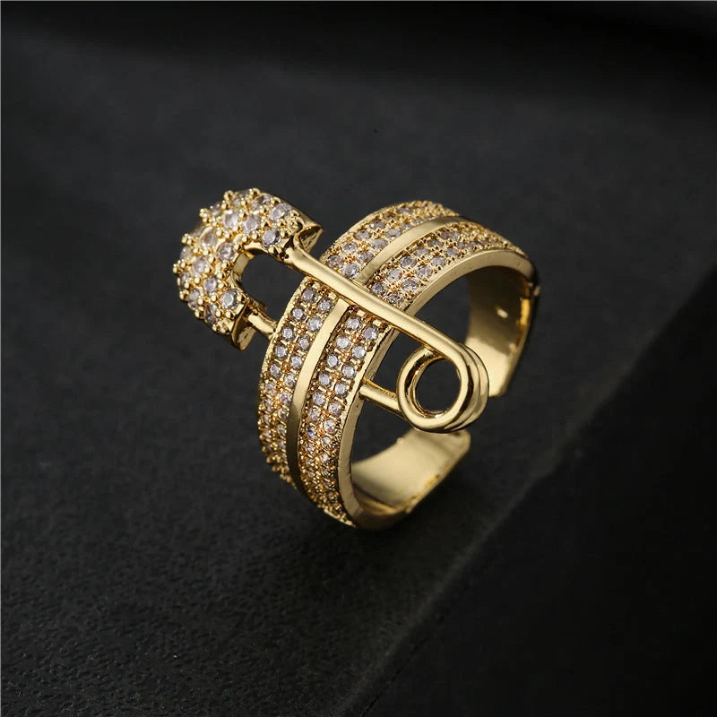 Adjustable zircon geometric ring in copper with European style design