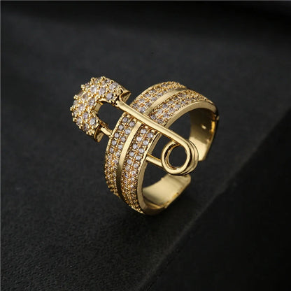 Adjustable zircon geometric ring in copper with European style design