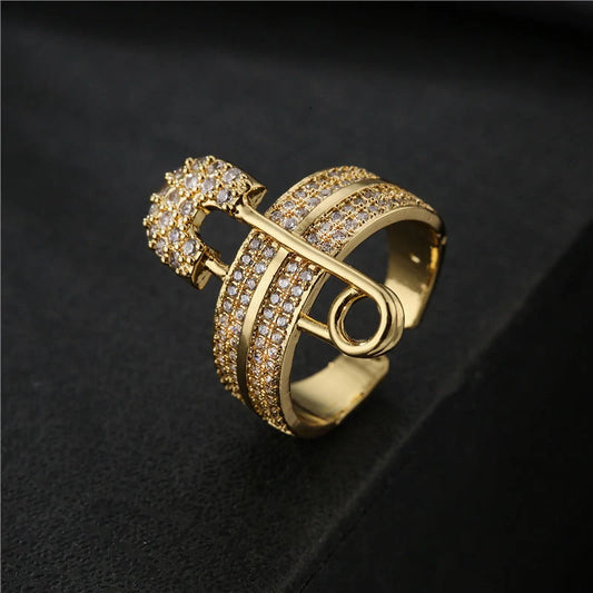 Adjustable zircon geometric ring in copper with European style design