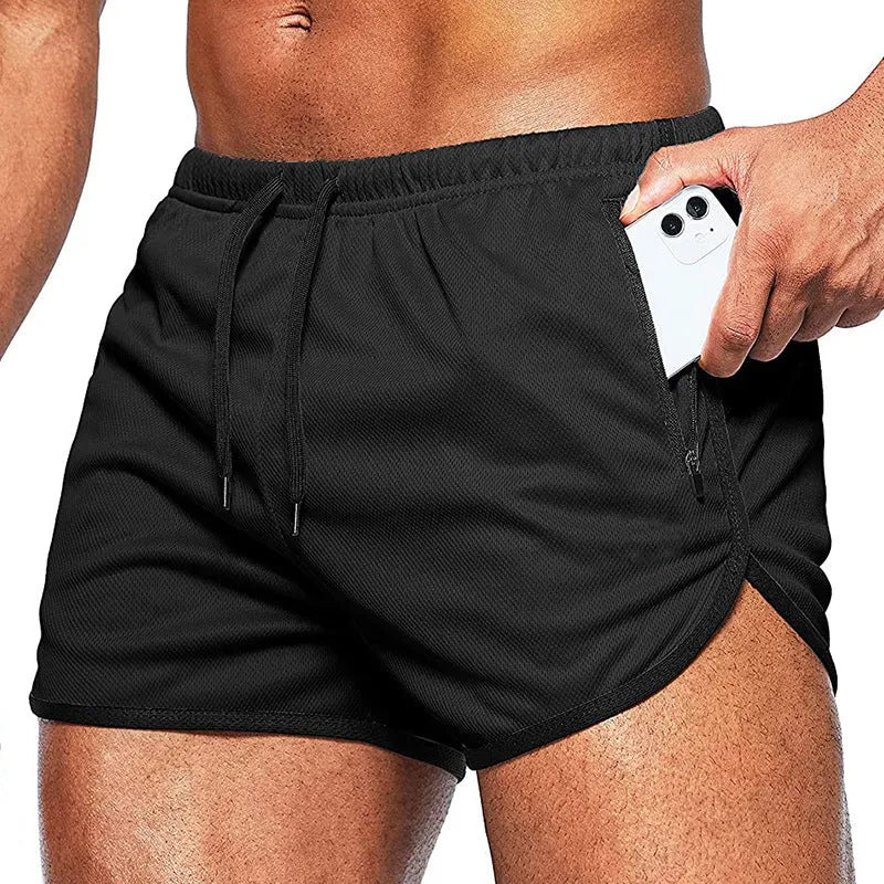Men's cotton fitness shorts with drawstring mid waist in solid colour, available in multiple colour options