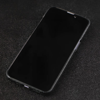 Matte black Kevlar fibre iPhone 12 case with crater texture and exposed buttons for drop protection