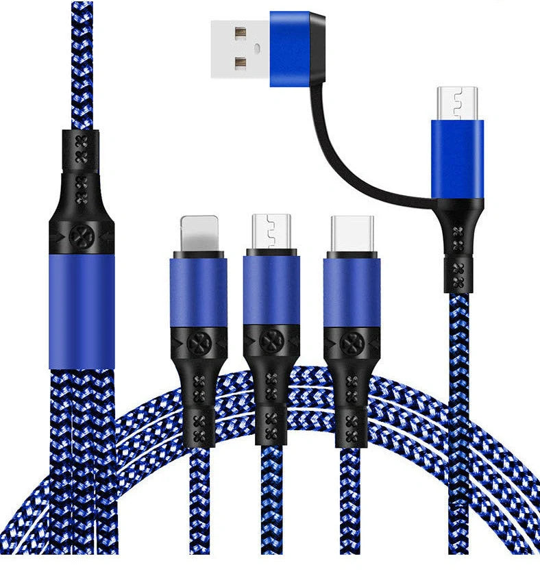 Braided 5-in-1 fast charging data cable with Type C connector measuring 1.2 metres long
