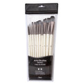 Set of 10 pearl white nylon watercolour brushes with wooden handles in a PVC bag