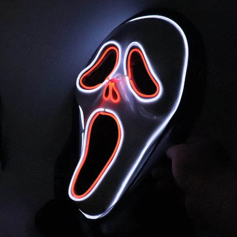Halloween Scary Skull LED Glowing Screaming Mask with white shell and ice blue lighting