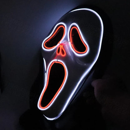Halloween Scary Skull LED Glowing Screaming Mask with white shell and ice blue lighting