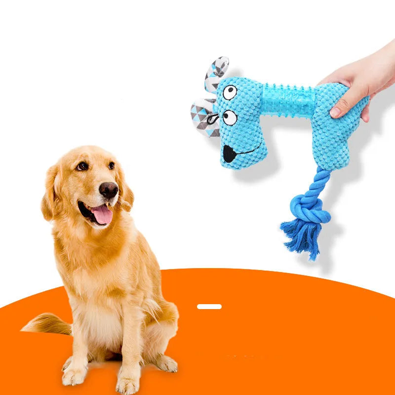 Corn Kernel TPR dog toy with squeaker and cotton rope tail in Blue, Fox size