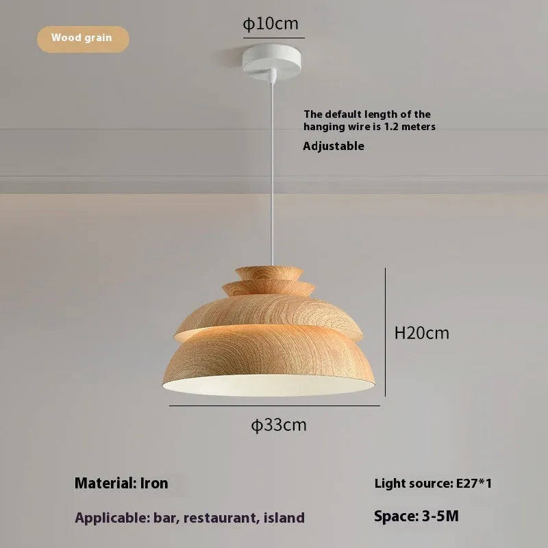 Simple chandelier creative coffee shop bar personality pendant light 33cm antique wood grain