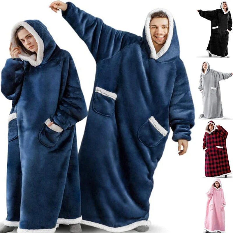 Winter TV Hoodie Blanket in various colours, showcasing oversized design and pockets