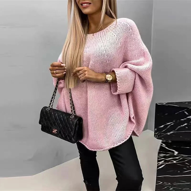 Winter oversized knitted shawl sweater with batwing sleeves in various colours