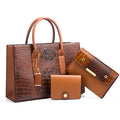 Women's three-piece shoulder bag set in crocodile pattern PU leather with adjustable straps