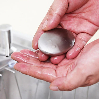 Oval stainless steel soap for removing kitchen odors from hands