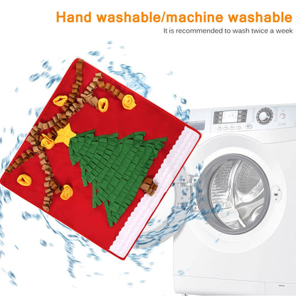 Christmas tree pattern washable dog snuffle mat for stress relief and slow feeding