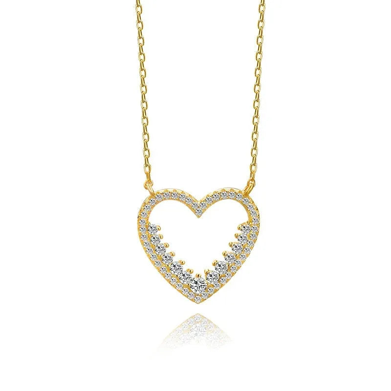 S925 sterling silver micro-inlaid heart necklace on cross chain in gold colour