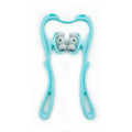 Blue handheld neck massager roller with 96 pressure point nodes on a white background.