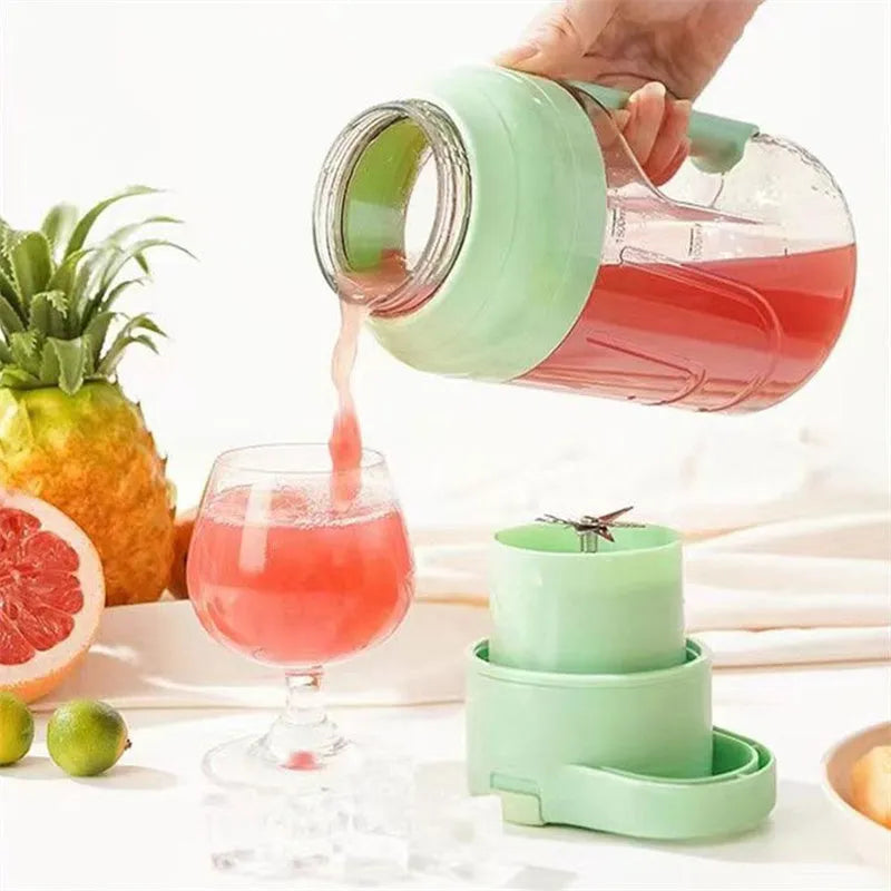 Portable electric juicer blender with 1500ml capacity, USB charging port, and eight steel blades