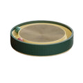Green and white cat scratching board with bell balls and replaceable cardboard core for furniture protection