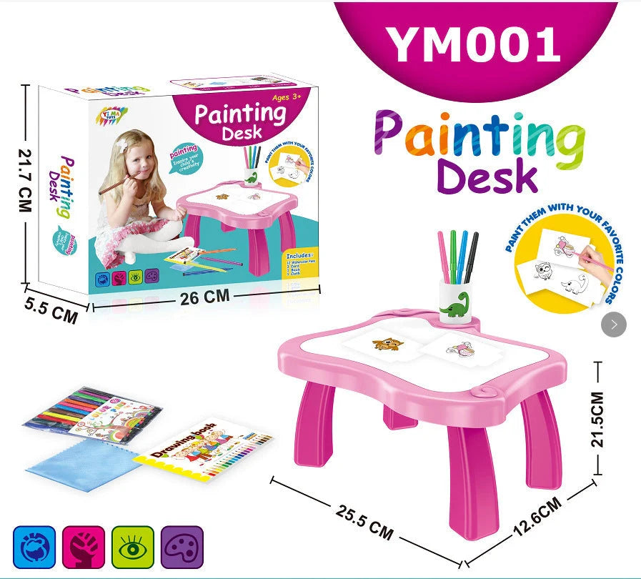 Children's magnetic projection drawing board with music function in blue and pink