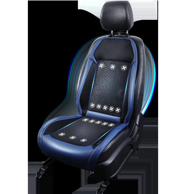 Car cooling seat cushion with USB cable for ventilation and massage functions in black colour
