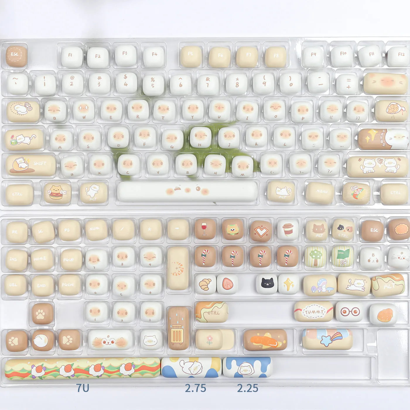 PBT mechanical keyboard keycap set with steampunk cat designs and 7u spacebar