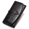 Long zipper retro womens wallet black genuine leather large capacity with multiple compartments