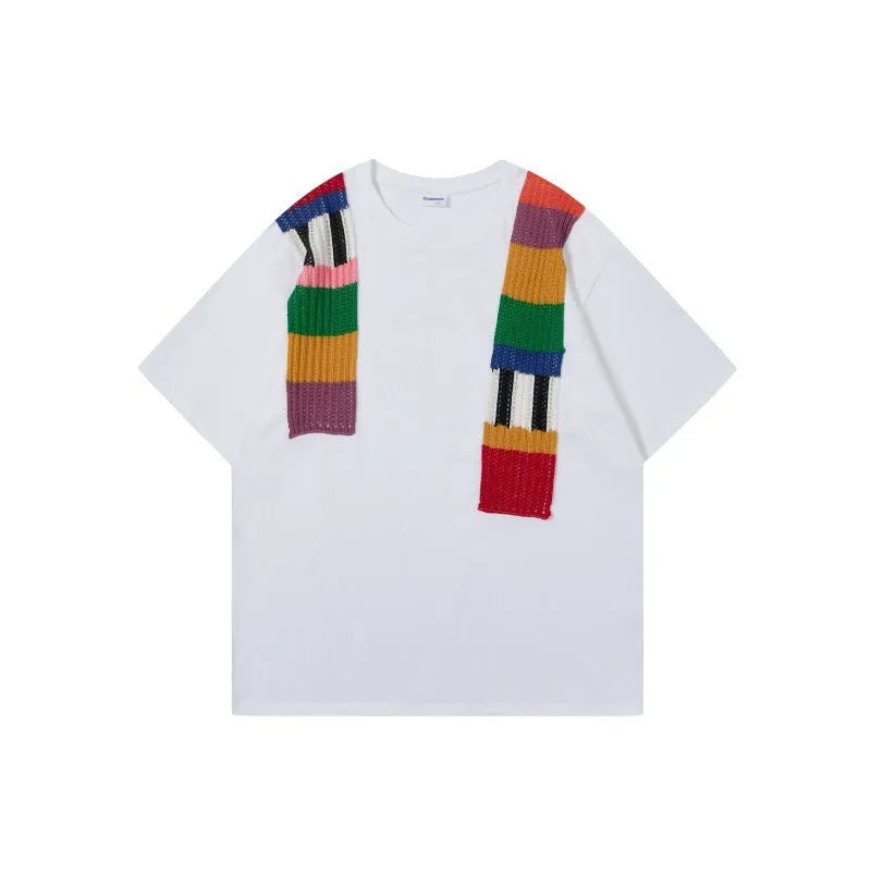 Men's cotton blend t-shirt with patchwork letter design in loose fit and short sleeves