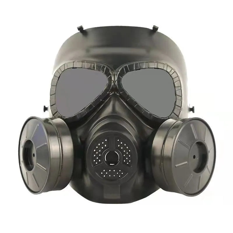 Outdoor twin fan head-mounted mask in black with transparent lens from Real-life Field Equipment