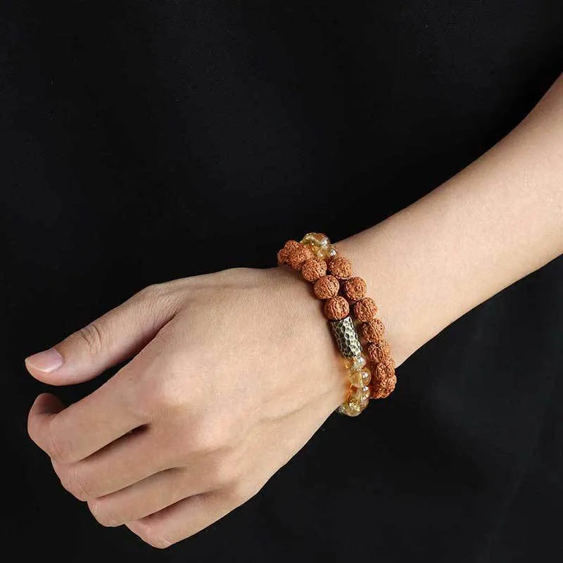 Yellow tower crystal double ring bracelet with manual craftsmanship and retro design