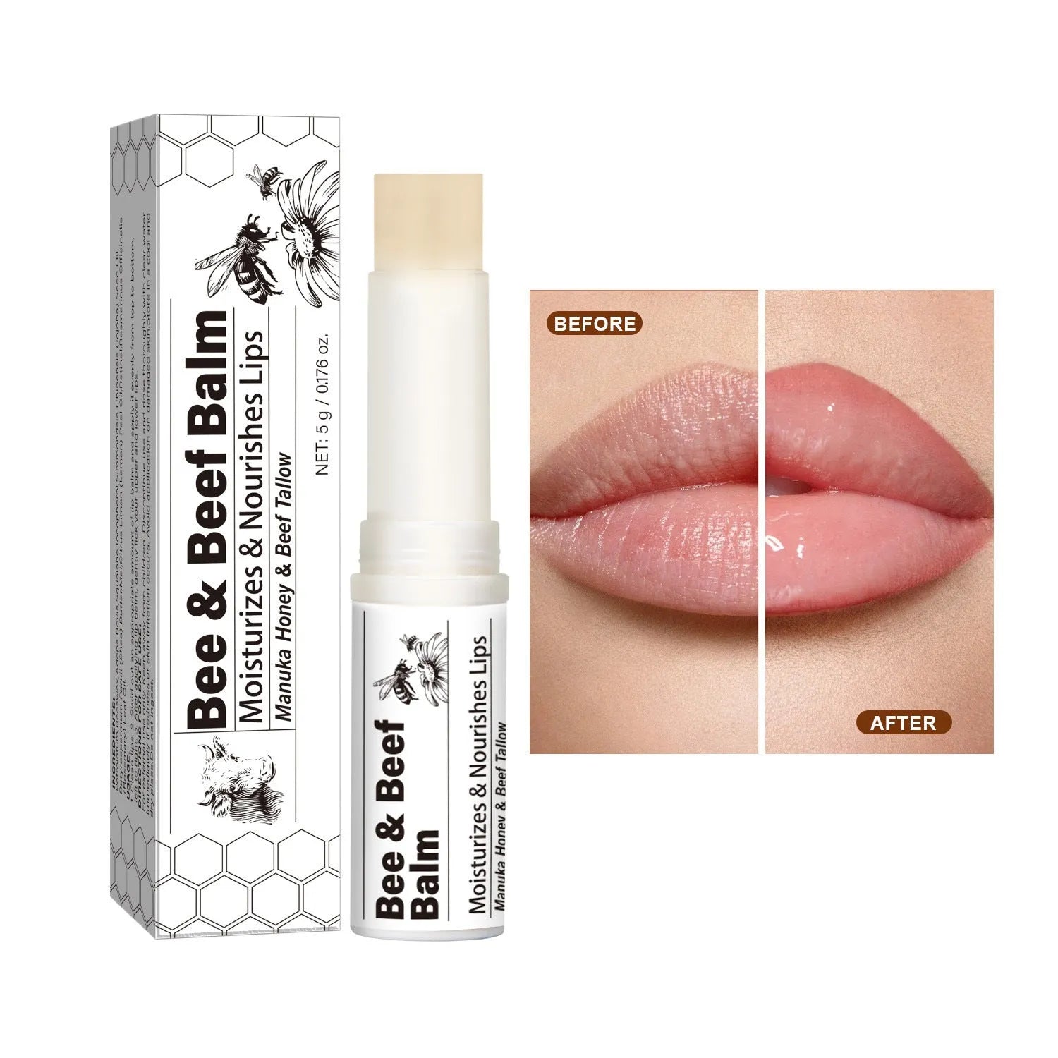Beef fat and organic grass-fed butter lip balm stick 83mm tall 19mm wide FP-B020 colour