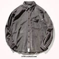 Caramel and grey loose fit corduroy long sleeve shirt in Japanese Hong Kong cardigan style