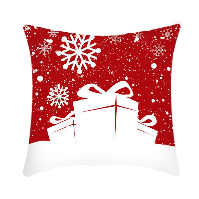 Merry Christmas cushion cover with Elk and Santa Claus design in plush material