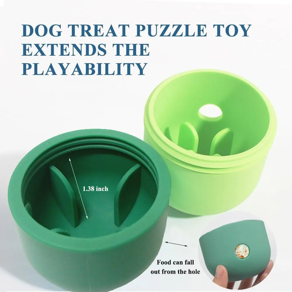 Dog treat puzzle toy in food grade silicone measuring 8x11cm with interactive chase design