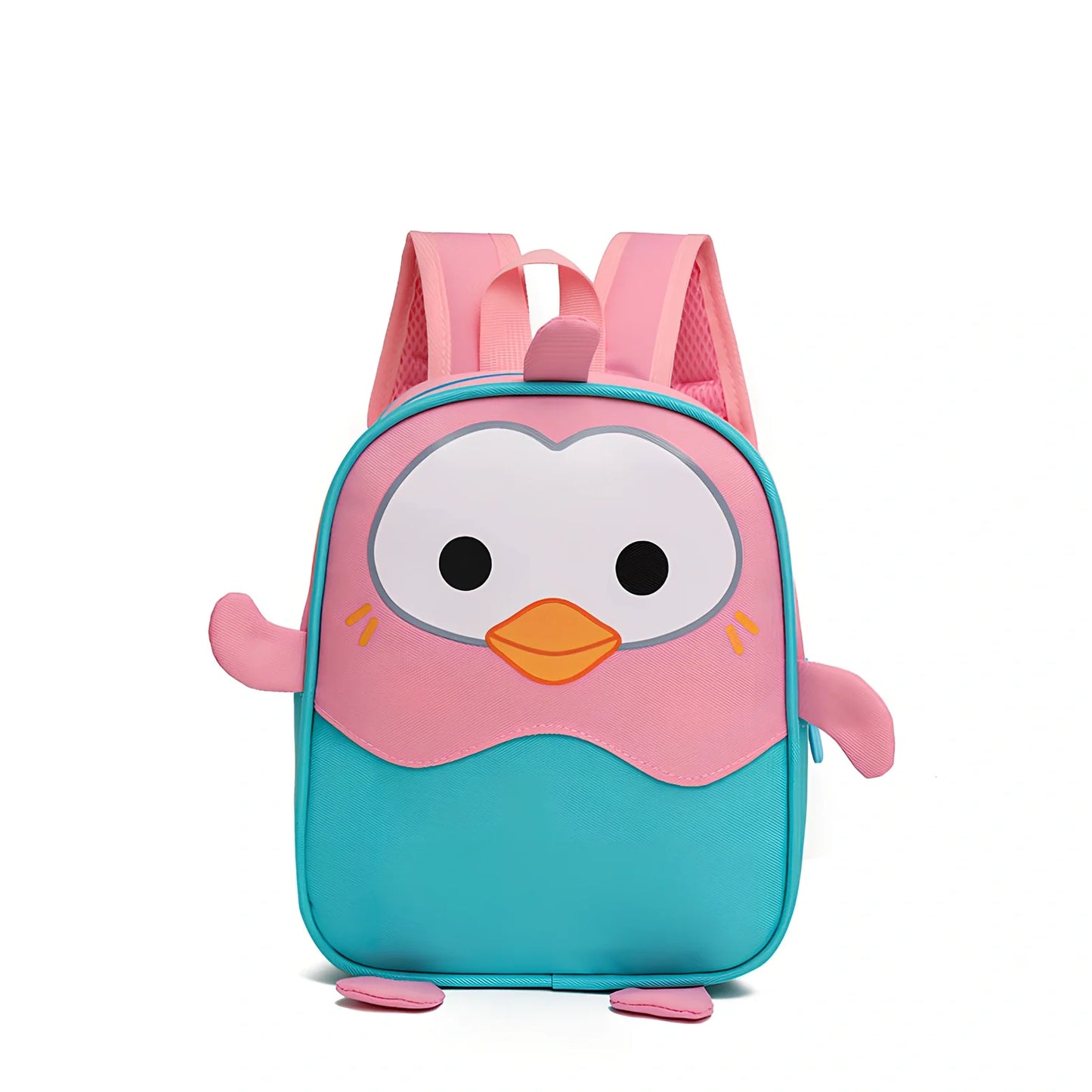 Yellow penguin design on small children's polyester backpack with zipper pocket, capacity under 20L
