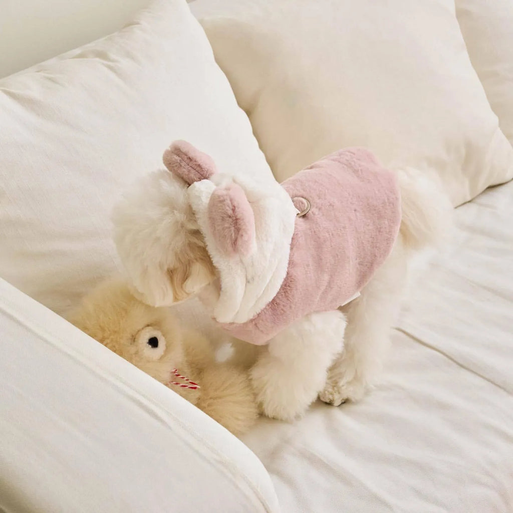 Light pink and light brown polyester warm coat costume for dogs and cats in five different sizes