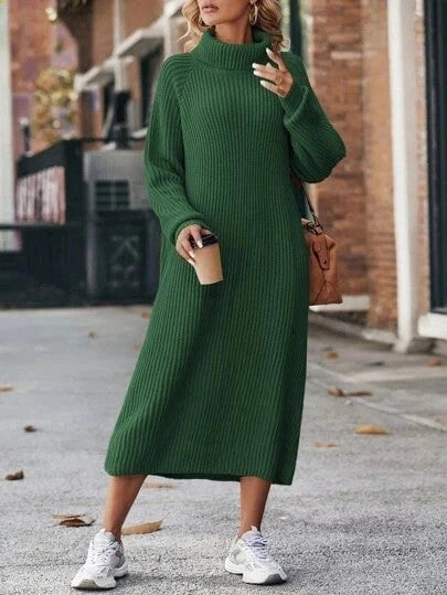 Winter turtleneck knitted sweater dress in acrylic fibre, available in five colours