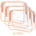 Set of three semi-transparent PVC makeup bags in black, pink, and white colours for Labubu and cosmetic storage