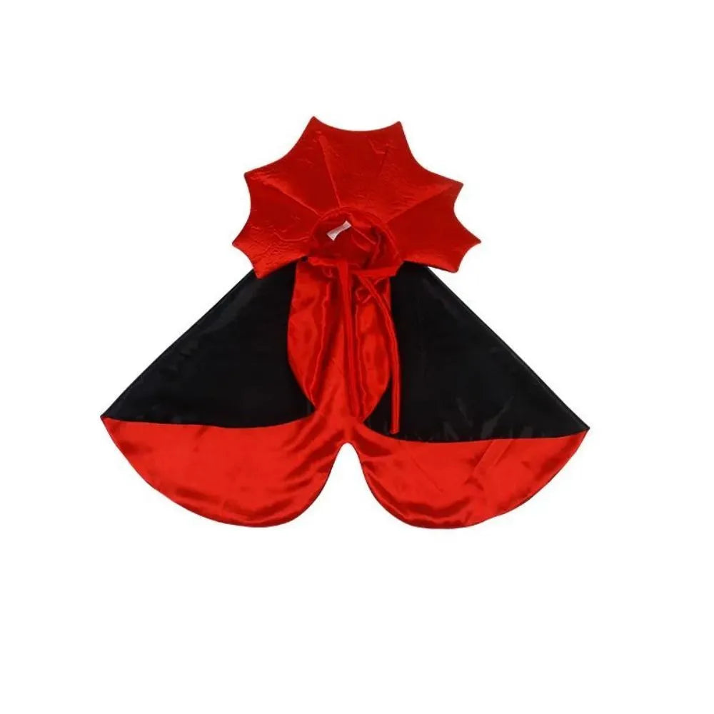 Vampire Halloween cloak costume for small dogs and cats showing three size options with measurements