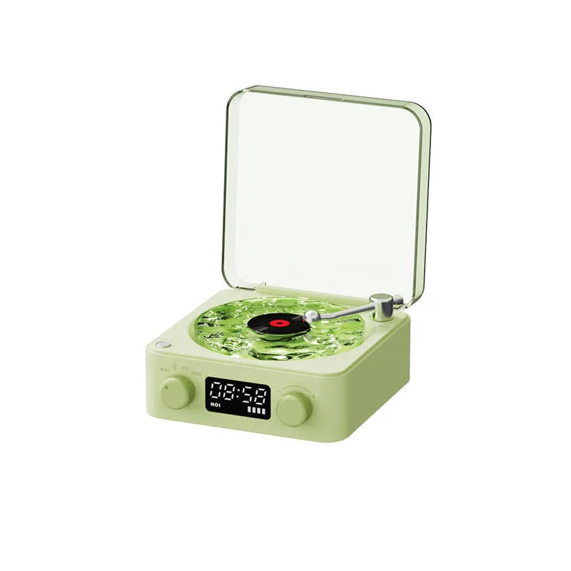 Retro Bluetooth Turntable Speaker with vibrant RGB lamp effect