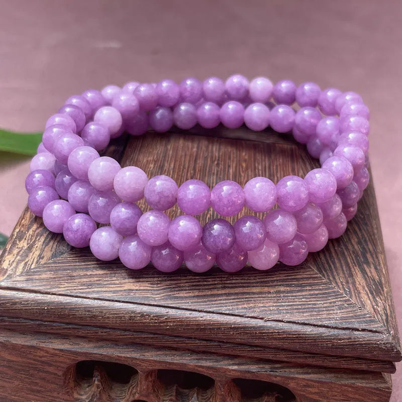 Chinese style quartz jade bracelet with Purple Six Words Curse multi-circle design in multiple bead sizes
