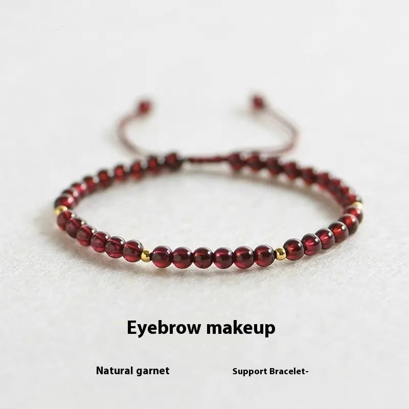 Hand-woven Chinese garnet bracelet with red rope and flexible wire