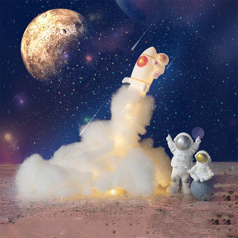 DIY astronaut rocket night light kit with warm LED lighting and assembly materials