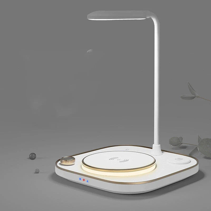 Versatile 3-in-1 Wireless Charging Station with LED Desk Lamp in black, green, and white color options.