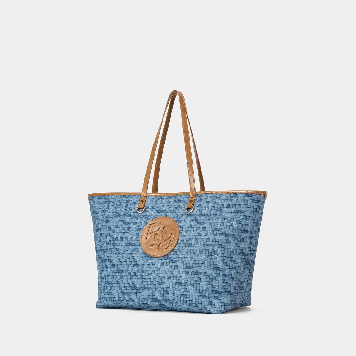 Woven light luxury women's hand-carrying bag in blue PVC, 52x31.5x20cm, for daily commuting and travel