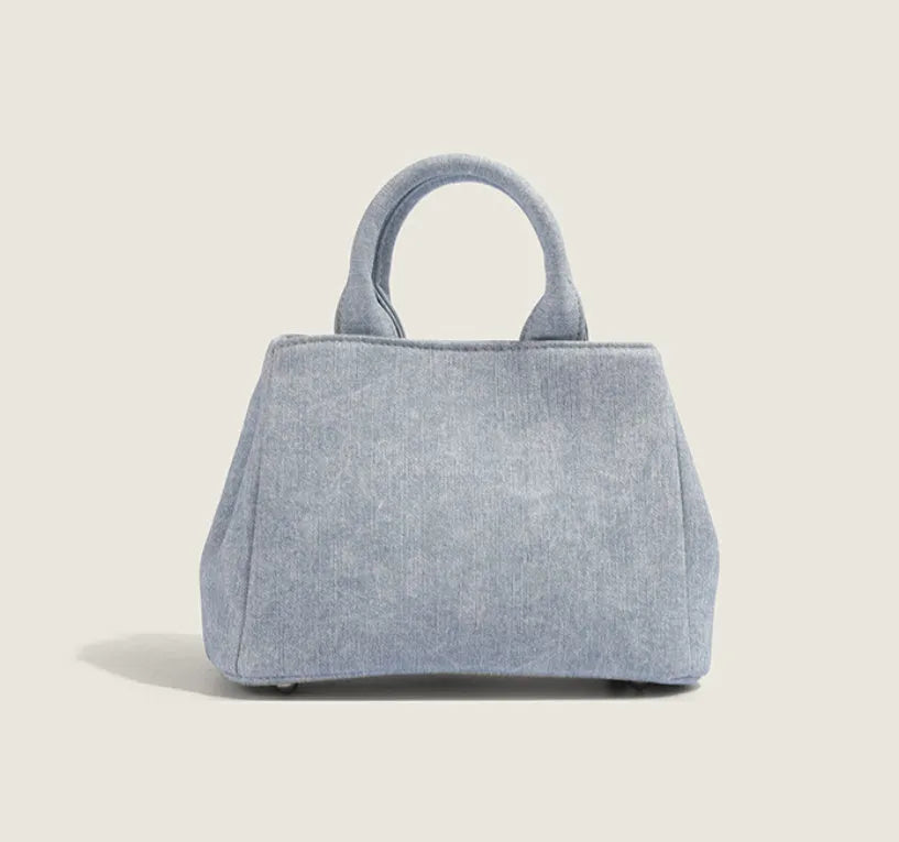 Women's soft PU shoulder handbag in denim blue and white colour options