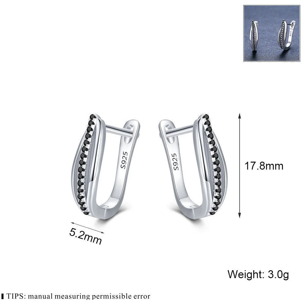 Copper Retro Hong Kong Style Black Zircon Earrings with round design