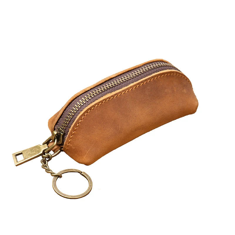 Men's genuine leather multi-functional clutch coin purse with chain in brown yellow, dark brown, and black