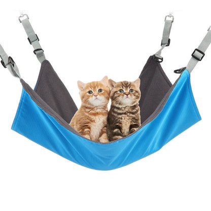 Small cat and dog hanging hammock with plush and waterproof sides in red, blue, and black
