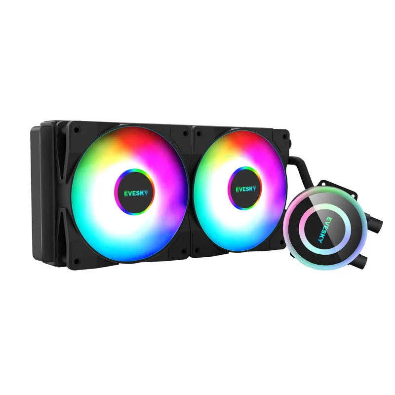 CPU liquid cooler radiator with RGB lighting in aluminium construction for PC cooling