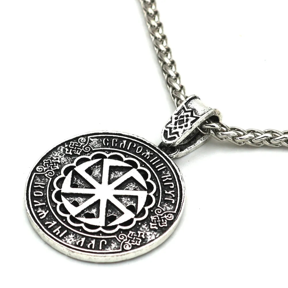 Lunavin ODing logo pendant necklace on antique silver snake bones chain with Nordic myth design.